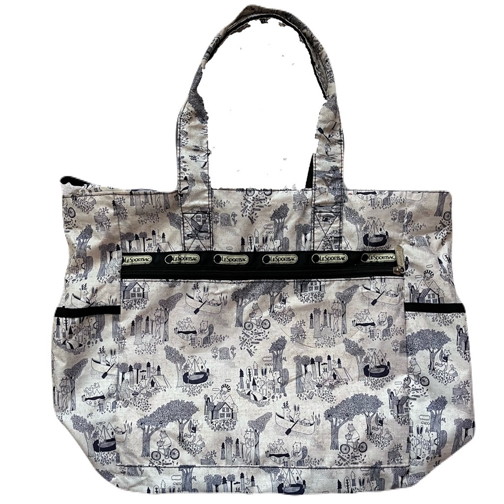 LeSportsac Black White Animal Illustration Kate Sutton Nylon Tote Bag